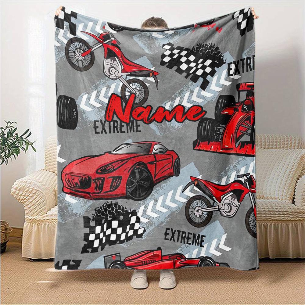 Custom Name Racing Theme Printed Blanket - Perfect for Couch, Bed, Travel & Outdoor Use | Machine Washable, Cozy & Durable.