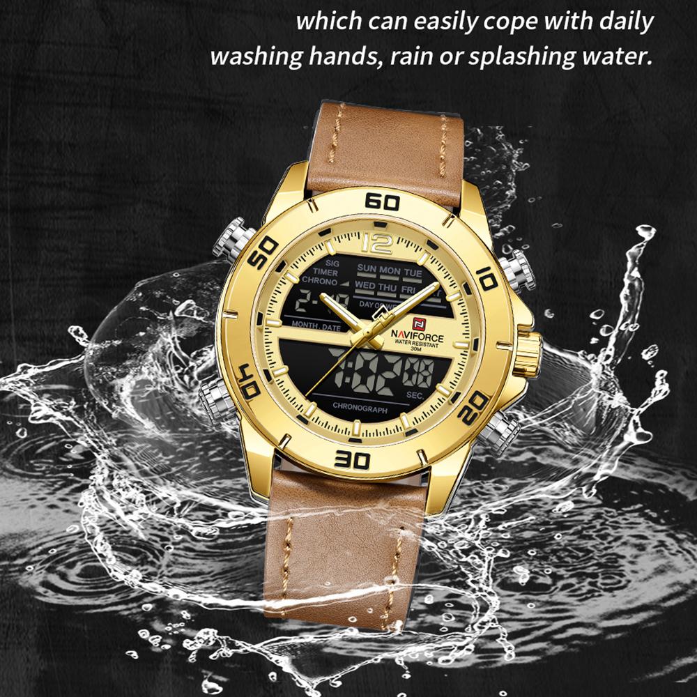 Naviforce Men's Leather Chronograph Quartz Watch Calendar Date 3ATM Waterproof Night Pattern Luminous Pointer Multifunctional Men's Watch NF9253L