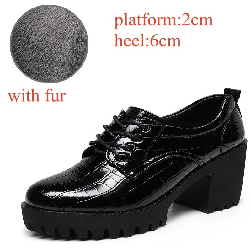 Mărimi mici 32-43 Pantofi Oxford cu talpă groasă din piele moale Femei Platformă Pompe 2025 Gură adâncă Tocuri înalte bloc Pantofi Birou Mamă