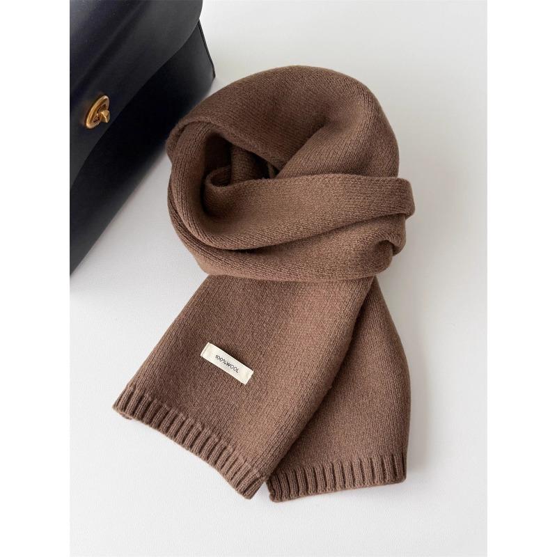 Korean Style New Versatile Solid Color Pure Wool Scarf for Women Autumn and Winter Warm Knitted Scarf Fashionable Versatile Scarf