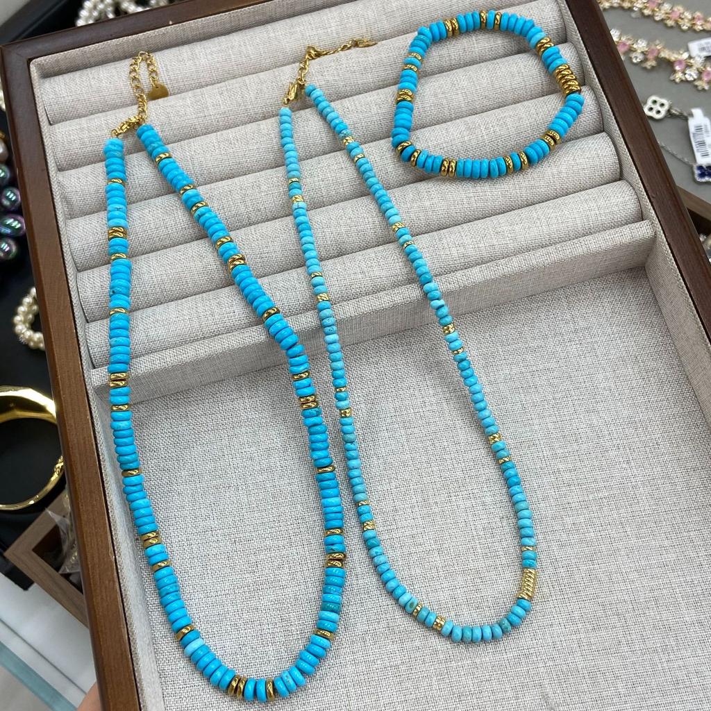 High-End Literary Temperament Necklace Female Turquoise Small Gold Beads Beaded Collarbone Chain Light Luxury Retro New Chinese Neck Chain