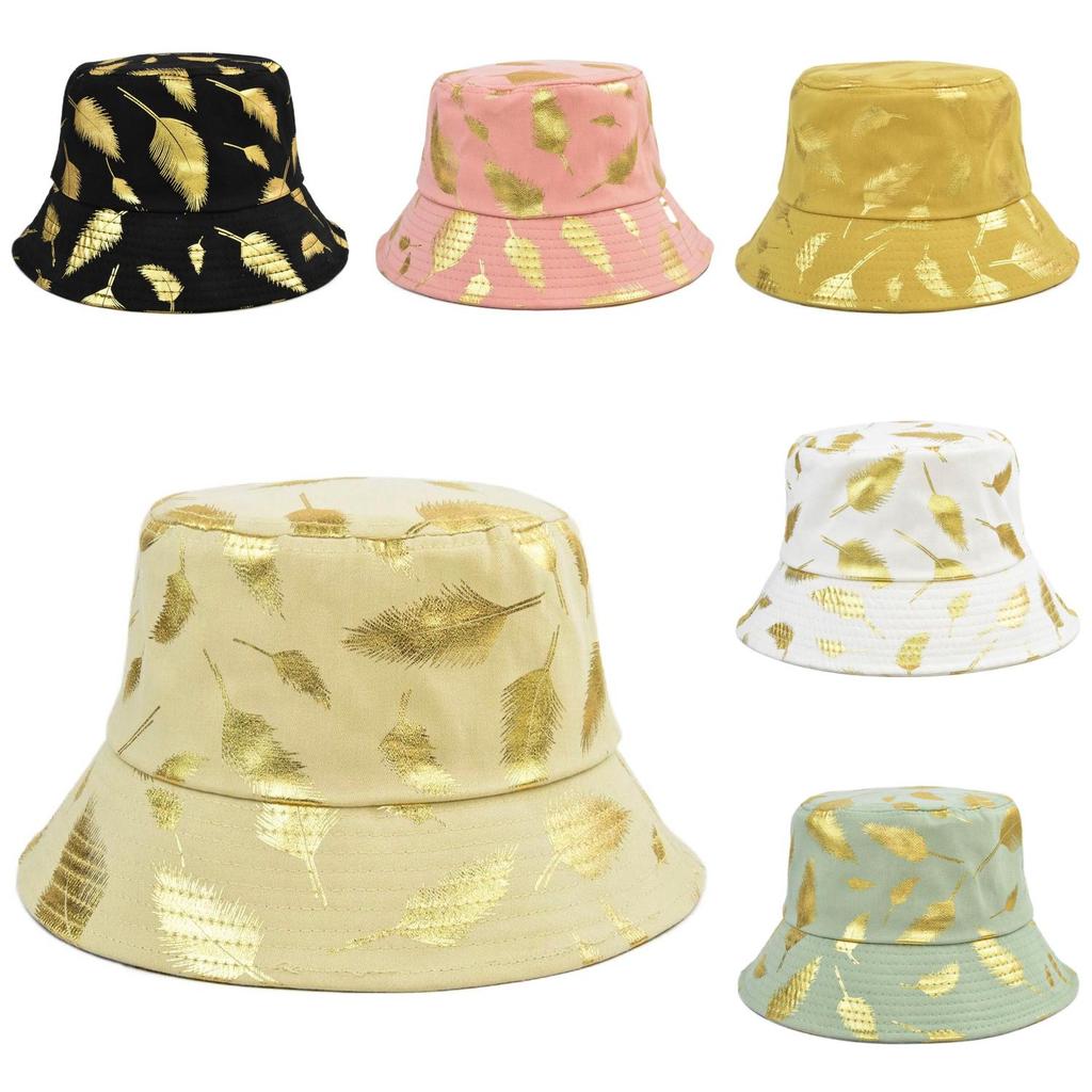 Trendy Gold Foil Fisherman Hat Korean Style Wide Brim Bucket Hat Sun Protection
