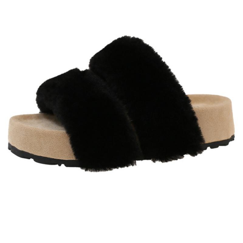 Fashion Elegant Versatile Women's Slippers 2025 Fashion Women's Thick Bottom Fluffy Fur Slippers Outside Slip On Open Toe Simple Slipper