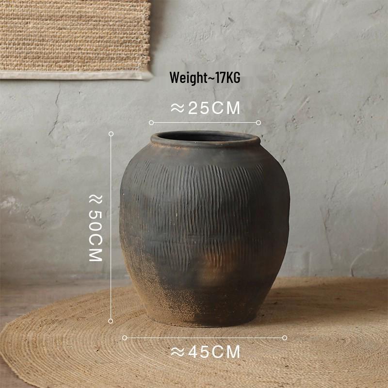 Wabi-Sabi Style Large Grey Ceramic Vase for Living Room Decor