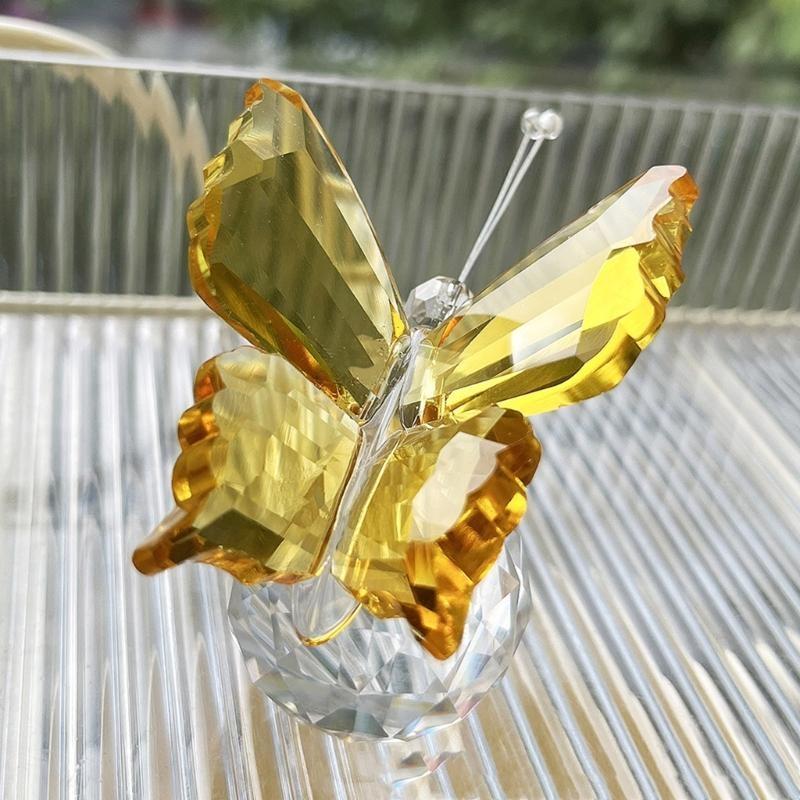Crystal Butterfly with Crystal Ball Base Figurine Collection Statue Collectible