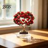 Crystal Rose Ornament Acrylic Ornament, 2D Flat Flower Decoration with Base, Table Art Centerpiece Romantic Desktop Decor for Home Shelf Cabinet