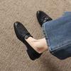 Krazing Pot Sheepskin Round Toe Thick Med Heels Spring Shoes Slip On Big Size 42 Loafers Women Pleated Beauty Pumps