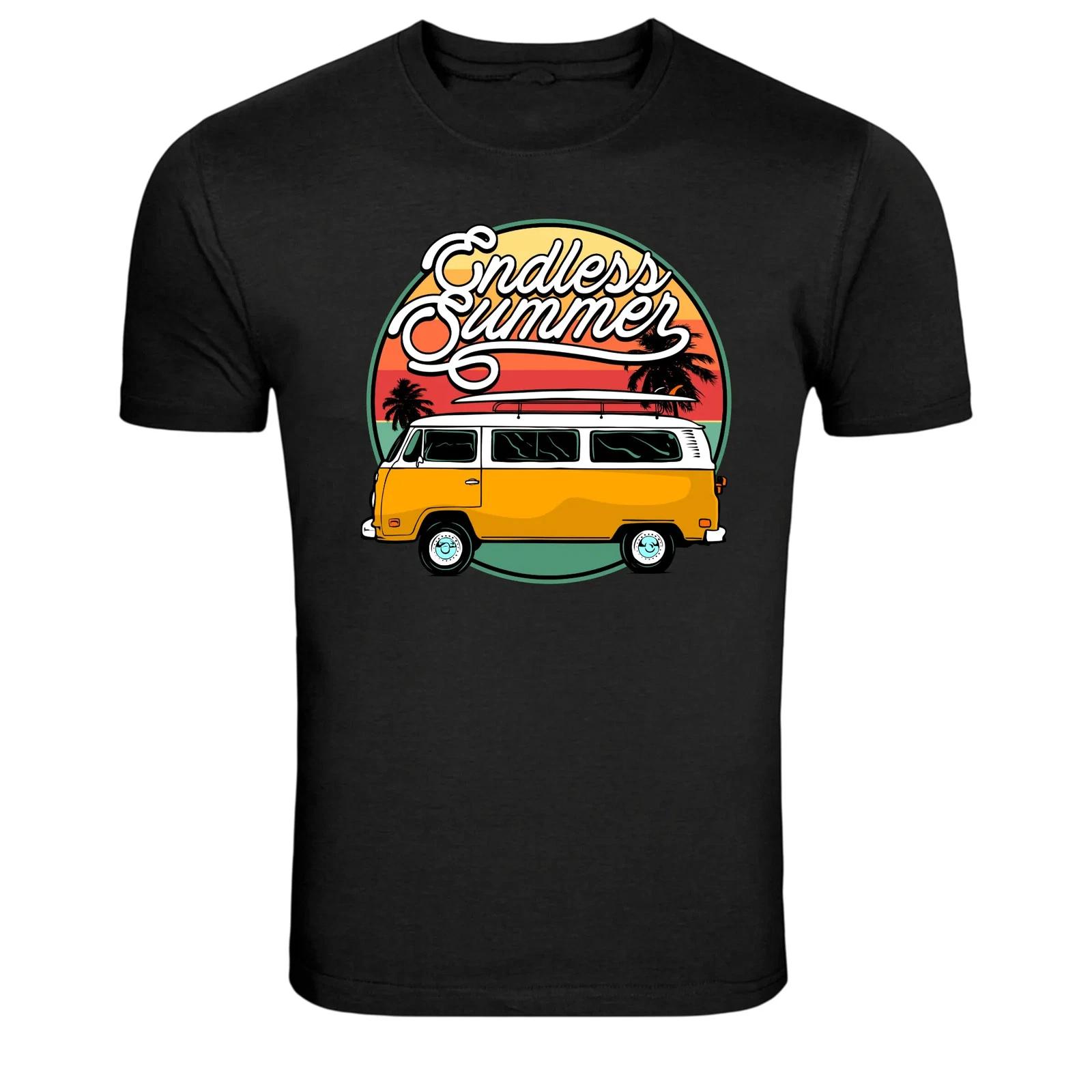Endless Summer Retro Van Surf Beach Vacation Graphic T-Shirt M