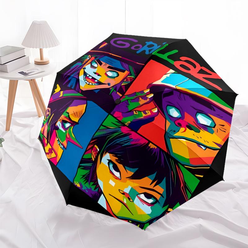Printed Gorillaz band Folding Umbrella,Outdoor,Leisure,And Travel Umbrella,Durable Umbrella Fabric,Birthday And Holiday Gift