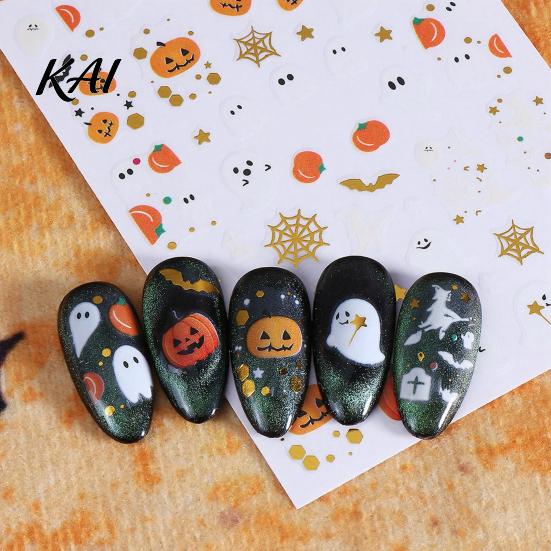 Waterproof Nail Stickers Halloween Art Stickers, Cartoon Pumpkin Ghost Bat Decals for Manicure Accessories Decorations, Self-Adhesive Holiday Women
