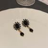 New Vintage Black Crystal Drop Earrings for Women Luxury Design Elegant Rhinestone Dangle Earring Goth Jewelry Gifts