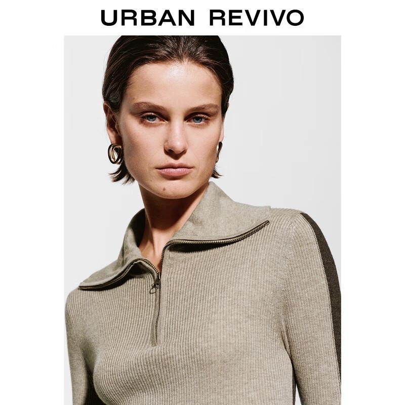 UR Damen Strickpullover mit Colorblock und halber Knopfleiste