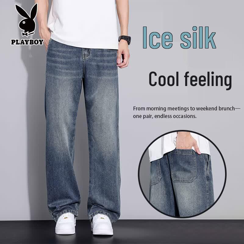 PLAYBOY Men s American High Street Lyocell Ice Silk Loose Straight Jeans 36