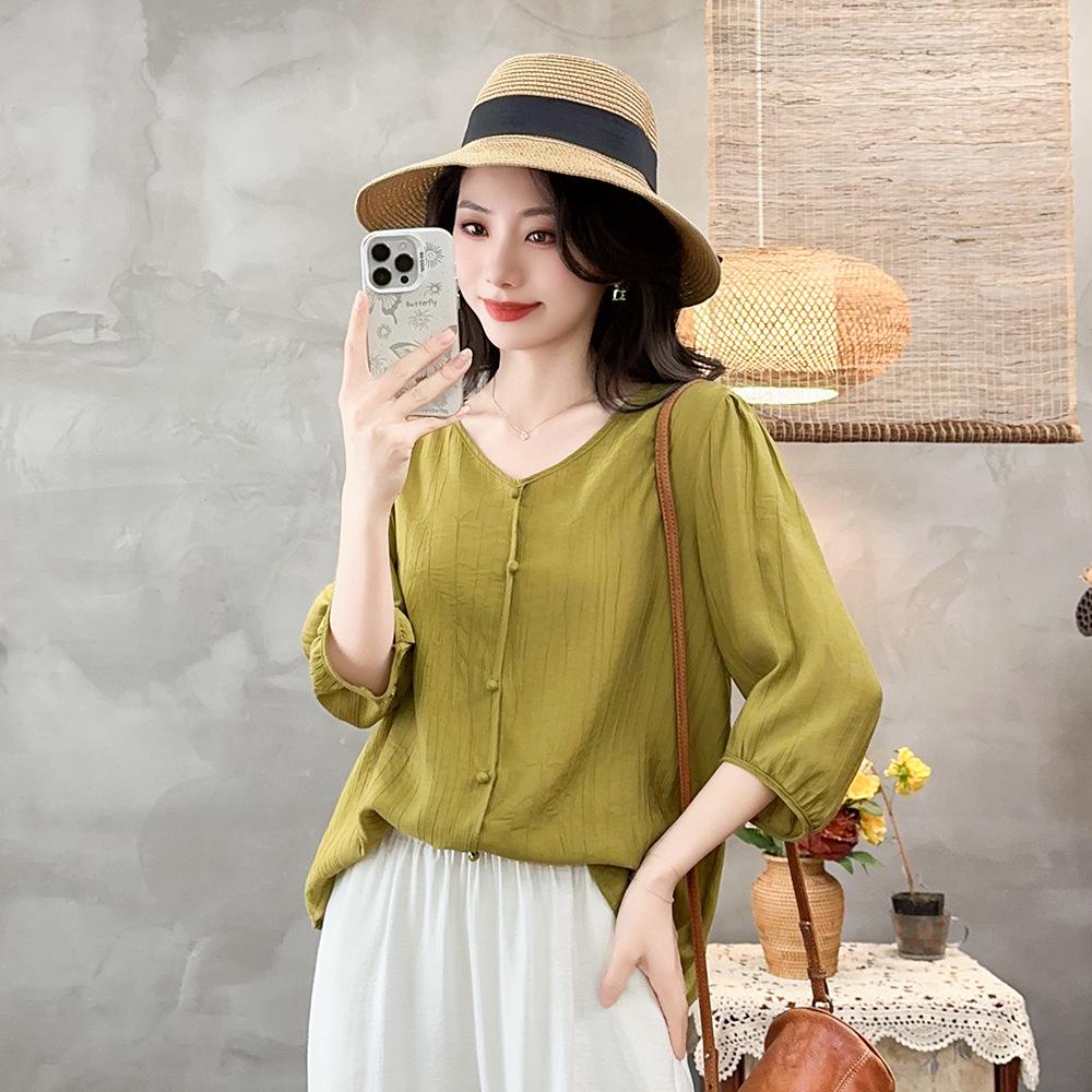 Damen Sommer Mode V-Ausschnitt Shirt, Halbarm Bluse, Strickjacke, Mode Freizeit T-Shirt