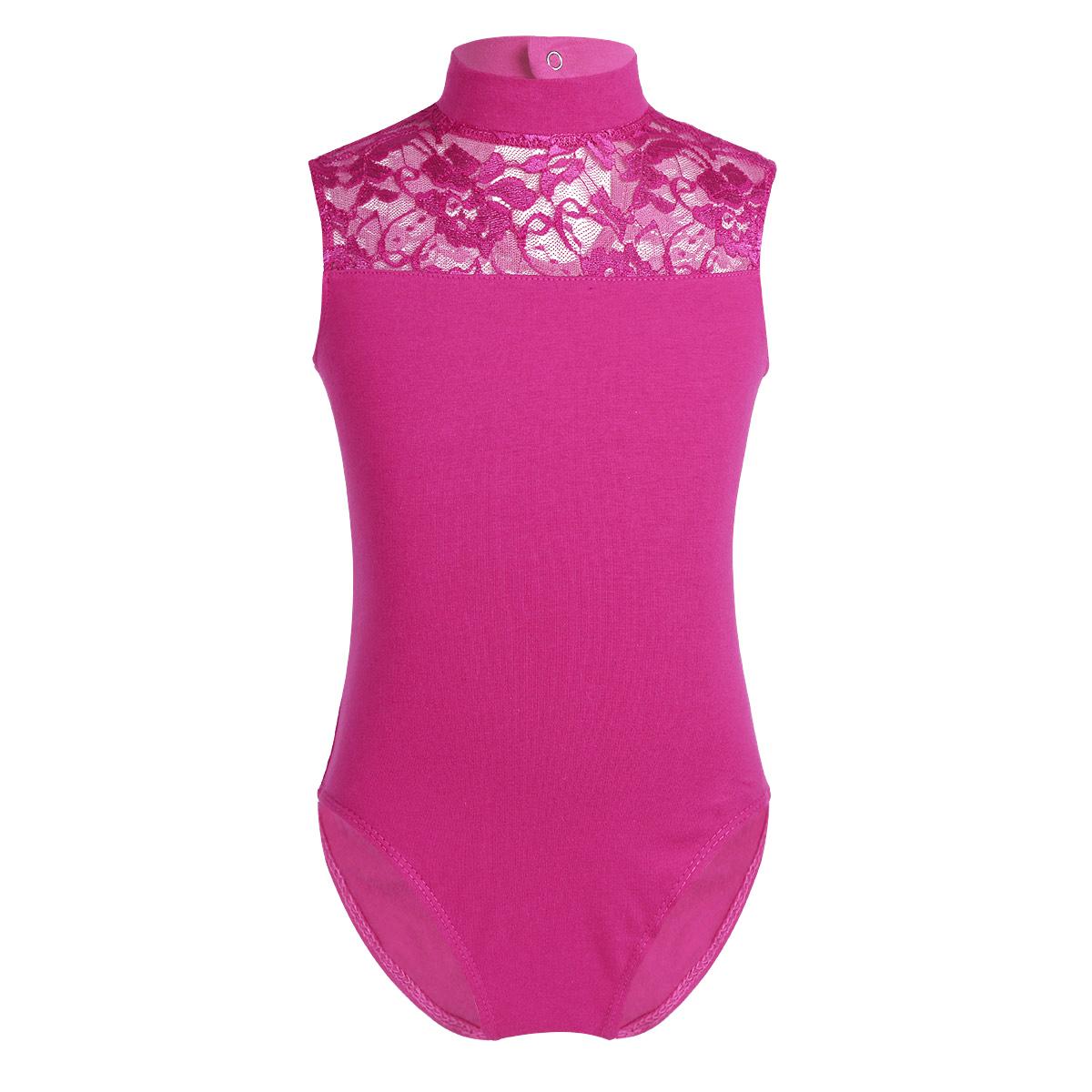 ZDHoor Eéndelig meisjesturnpakje, mouwloos, schildpadhals, kanten achterkant, danskleding, ballerina-bodysuit voor kinderen 9-10 Years rozerode kleur