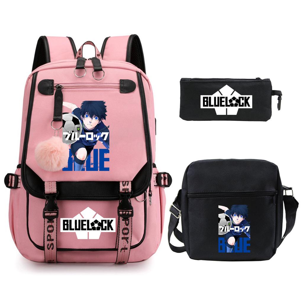 Trend Campus Primary And Secondary School Students Schoolbag Blue Prison Periphery Animation Backpack Pencil Bag