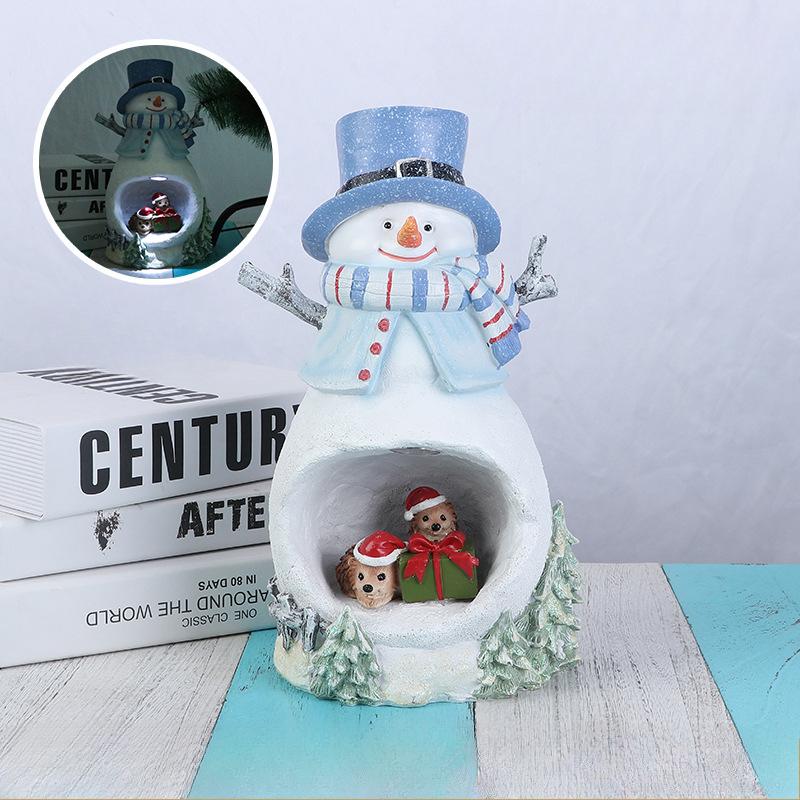 Christmas Decoration Glowing Cute Snowman Doll Night Light Party Decoration Supplies Resin Ornaments Christmas Gifts