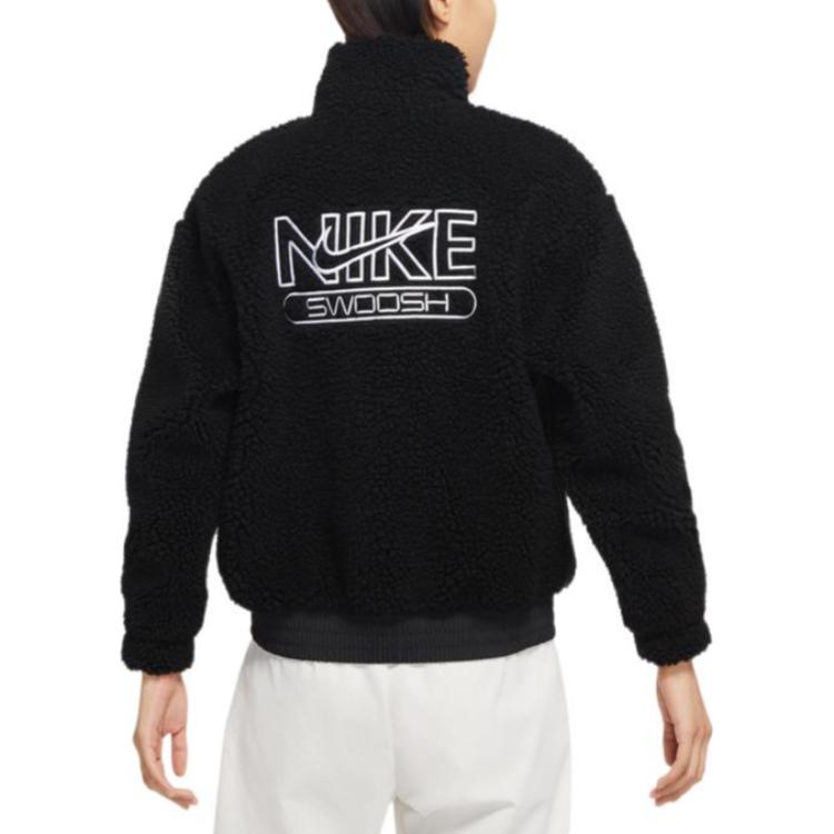 Nike Nsw Swoosh Pluche Jas Met Opstaande Kraag Damesjassen Zwart DR5629-010