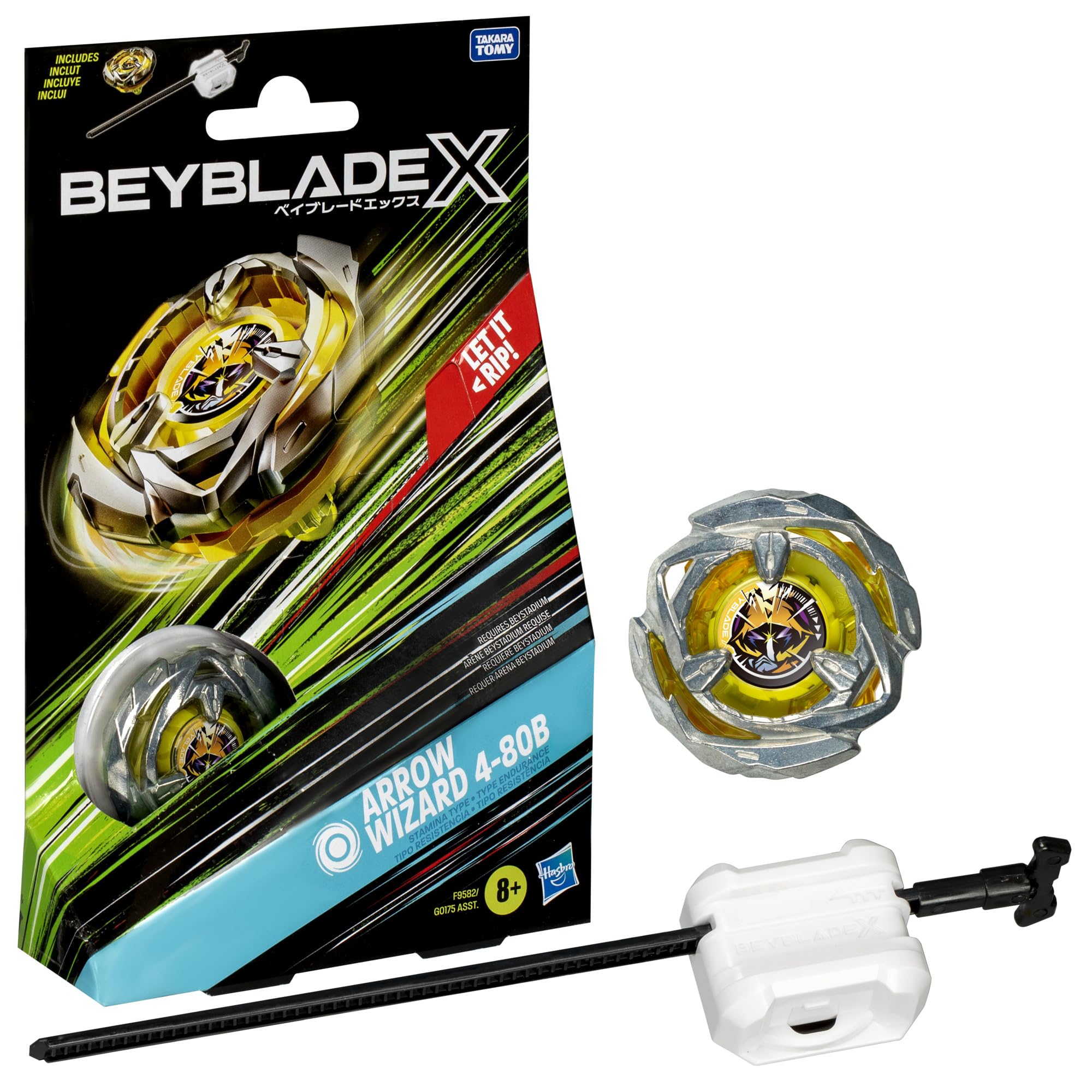

Beyblade X Arrow Wizard Starter Pack Stamina with Top and Battle Top Toy for Boys and Girls 4-80B Set, Type, Right-Spinning Launcher, 8-Year-Old