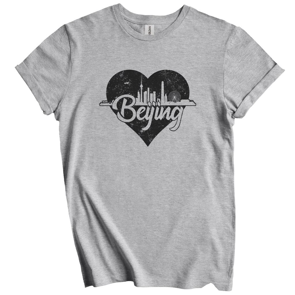 Retro Beijing China Skyline Heart Distressed T-Shirt