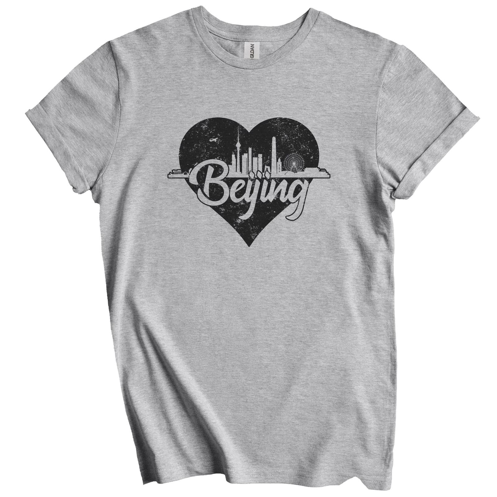 Retro Beijing China Skyline Heart Distressed T-Shirt XL