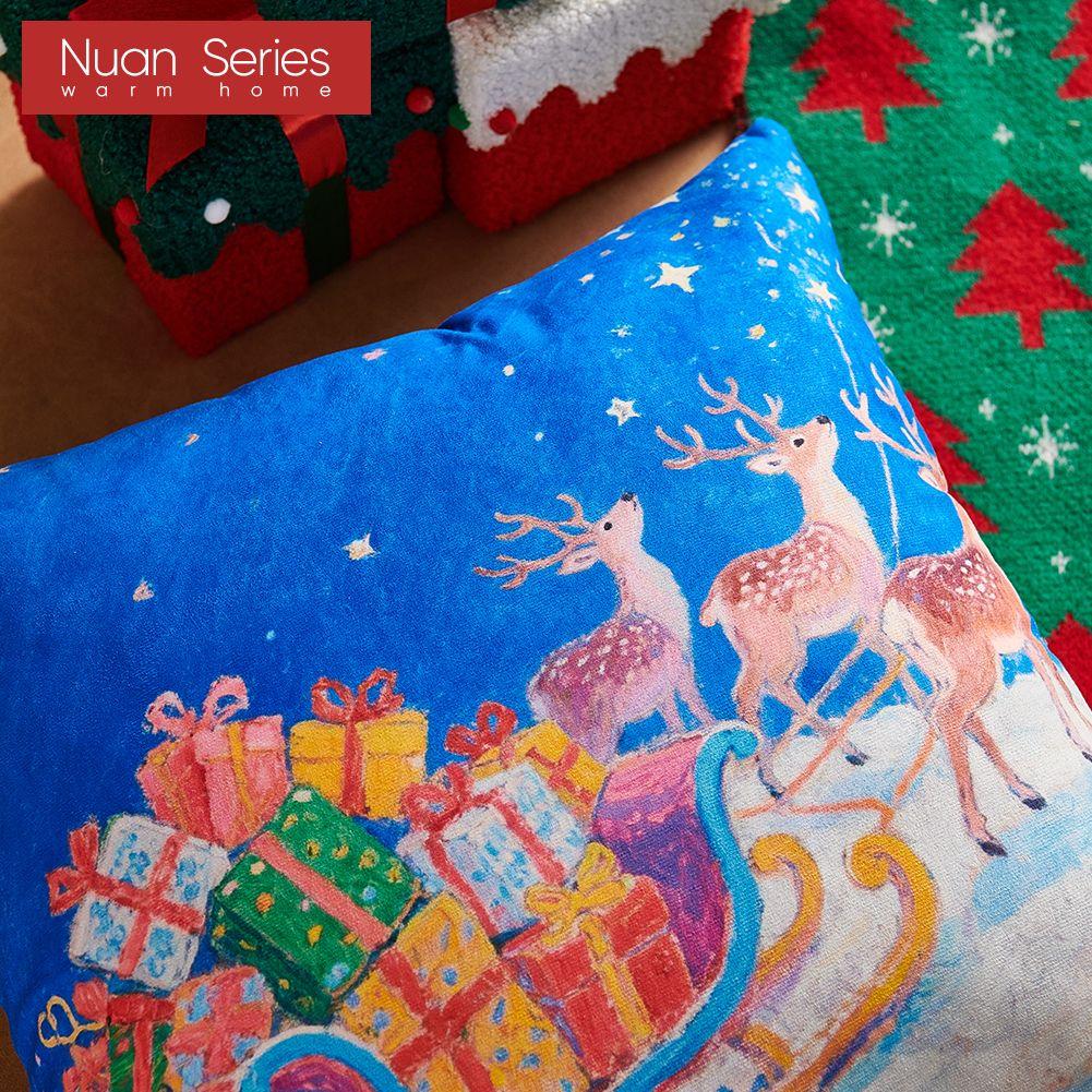 1PC Nuan Series Christmas Pillowcase Cartoon Pattern Printed Soft Cushion Cover for Sofa Living Room Bedroom Home Decor Party Decor