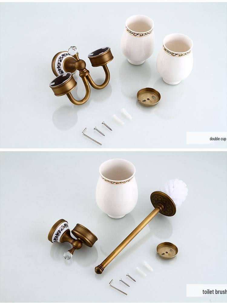 Antique Brass Bathroom Towel Rack & Accessories Set