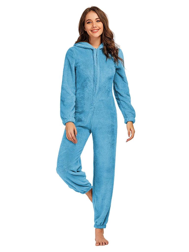 Salopetă cu glugă căptușită cu lână 2023: Pijamale de toamna/iarna de dama