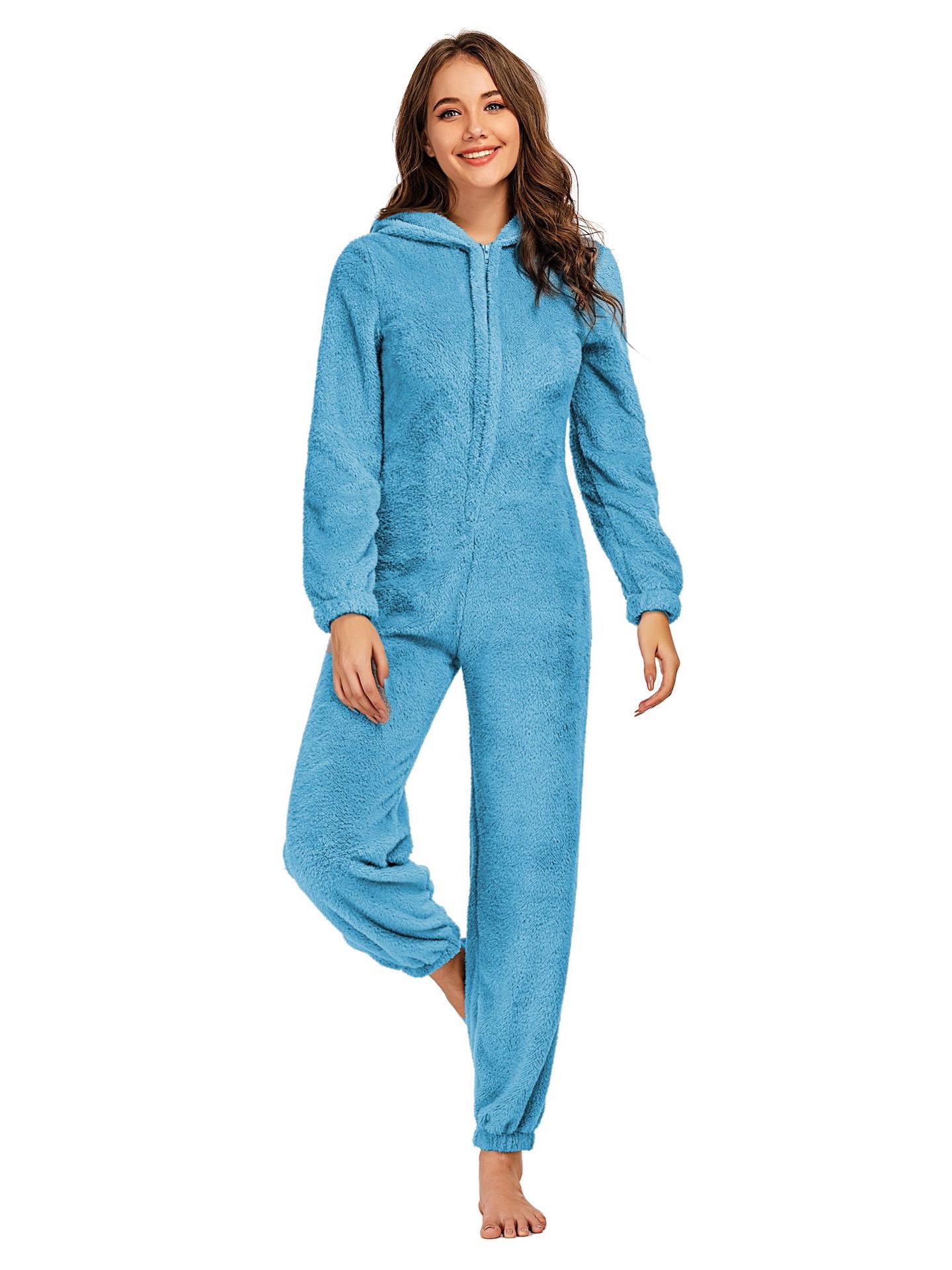 

Комбінезон з капюшоном на флісовій підкладці 2023: Жіноча піжама осінь/зима XXL небо синє кольору