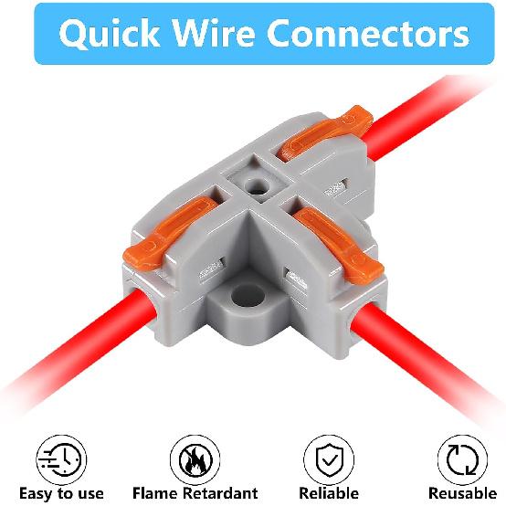 50PCS Lever Wire Connectors, T Shape Out Quick Wire Connectors, Electrical Lever Nuts Wire Connectors Push-in Conductor Terminal Block AWG 28-12