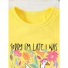European Sizes Girl SORRY I'M LATE I Was Procrastinating Fashionable T-Shirt with Big White Goose And Floral Print