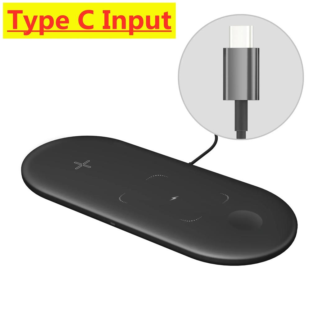 3 In 1 Wireless Charger Pad Ultra thin Desktop Mobile Phone Fast Charging Station USB PD For iPhone 16 15 14 13 IWatch Airpods