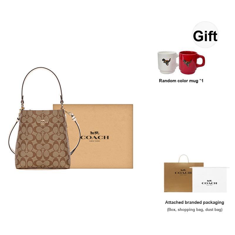 Coach Town 21 Monogram Canvas And Leather Bucket Bag Women Bags Brown 2312-IMRO8
