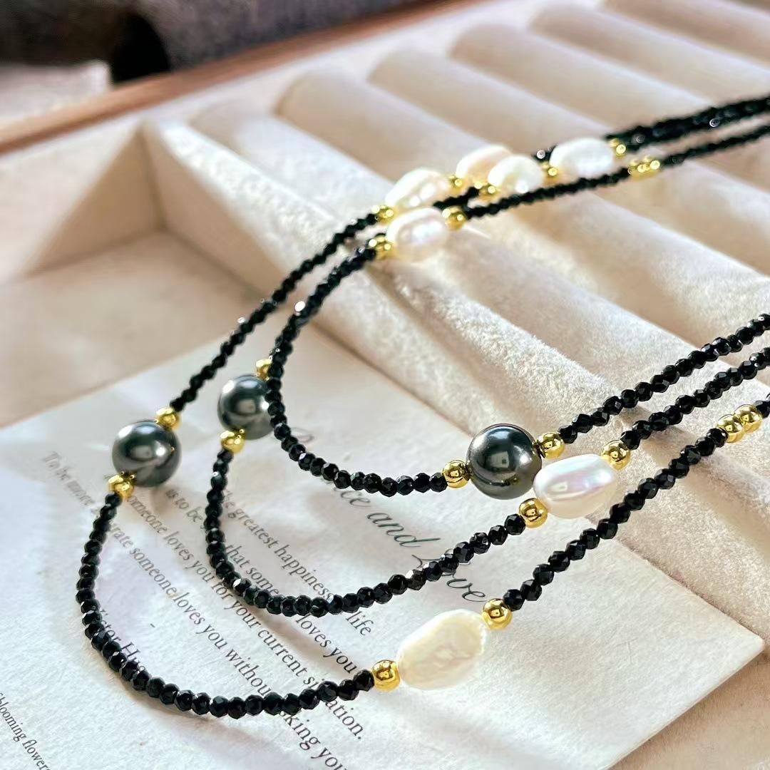 Vintage Design Sense Natural Baroque Pearl Faux Crystal Tahitian Black Pearl Collarbone Chain Necklace
