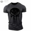 Men Sports Casual O-Neck T-Shirt, Military Patriotic Skull  Print Oversized Short Sleeve Tops