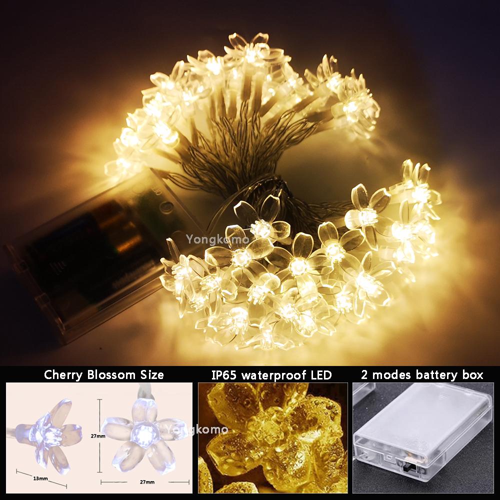 7M/12M Sakura Solar String Lights Garland Lawn Lamp Waterproof Christmas Garden LED Cherry Blossom Fairy Outdoor Lighting Decor