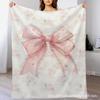 Cute Pink Flannel Blanket Soft Bow Design Nap Air Conditioner Girls