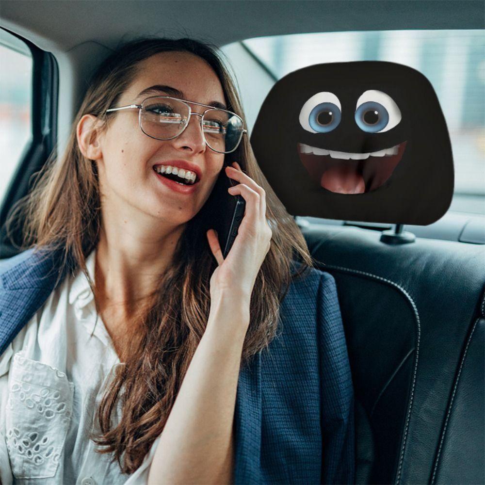 2Pcs Funny Face Expressions Car Pillowcase Exaggerated Car Seat Headcover Automobile Interior