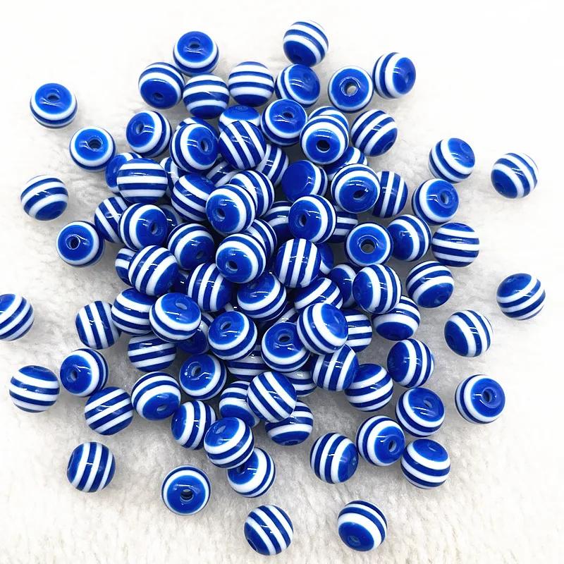 8/10/12mm Round Resin Beads Stripe Spacer Beads for Jewelry Making Children Handcraft Department DIY Bracelet Accessories