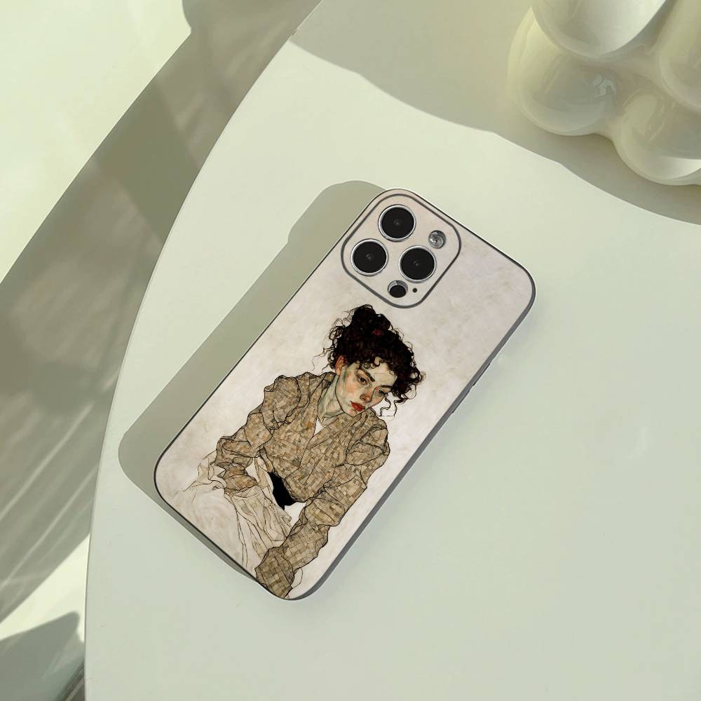 E-Egon S-Schiele Phone Case For iPhone 17,16,15,14,13,12,11 Pro Max,16/15/14Plus,XS Soft Black Cover