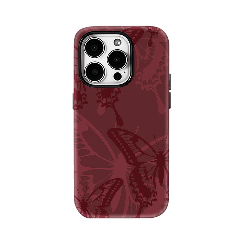 Wine Red Butterfly Shadow Phone Case for IPhone 16 15 14 13 12 11 X XS XR XSMAX 7 8 Pro Max Plus Double-layer Back Cover