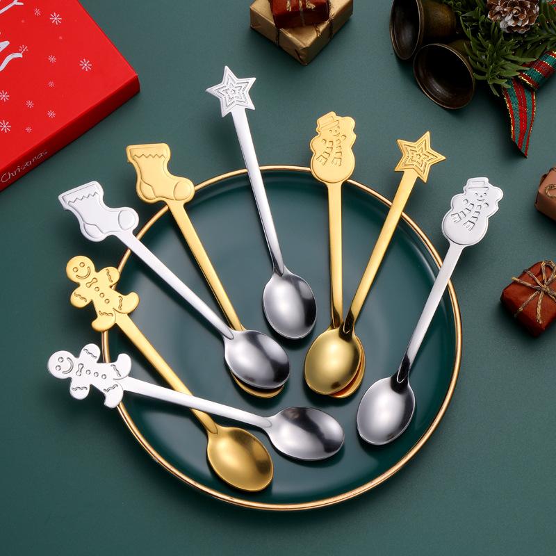 Christmas Spoon Gift Box Tableware Set Coffee Stirring Spoon Dessert Spoon Creative Cartoon Stainless Steel Christmas Spoon