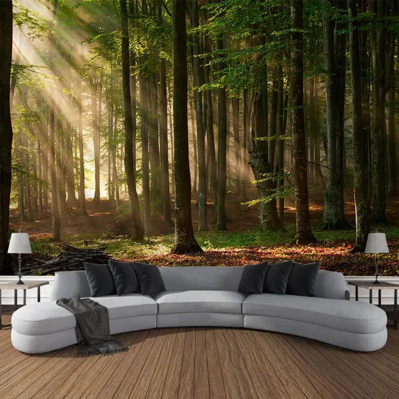 Autumn Forest Natural Landscape Tapestry Polyester Wall Hanging Aesthetic Home Decor for Living Room Bedroom