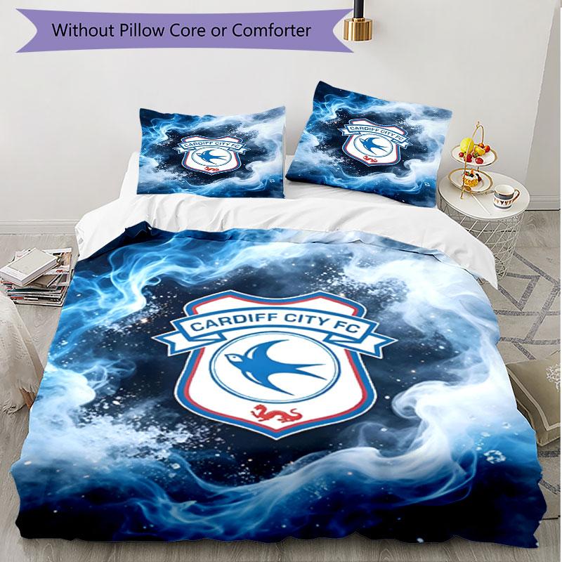 3pcs Duvet Cover Set (1*Duvet Cover + 2*Pillowcase, Without Core), Cardiff City FC Print Soft All‑Season Bedding Set, Home Bedroom Decor Gift