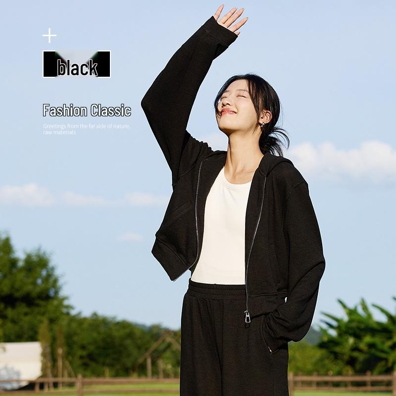 

Женская кашемирово-шелковая куртка с капюшоном: Осень/Зима Молния, Кулиска, Повседневный Свободный Крой. L