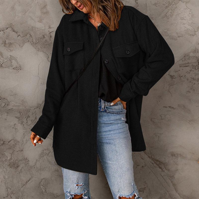 Women S Casual Solid Color Long Sleeve Lapel Single Breasted Coat