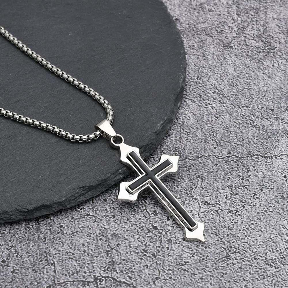 Style Black Hollow Stainless Steel Men Necklaces Clavicle Chains Cross Pendants Cross Necklaces