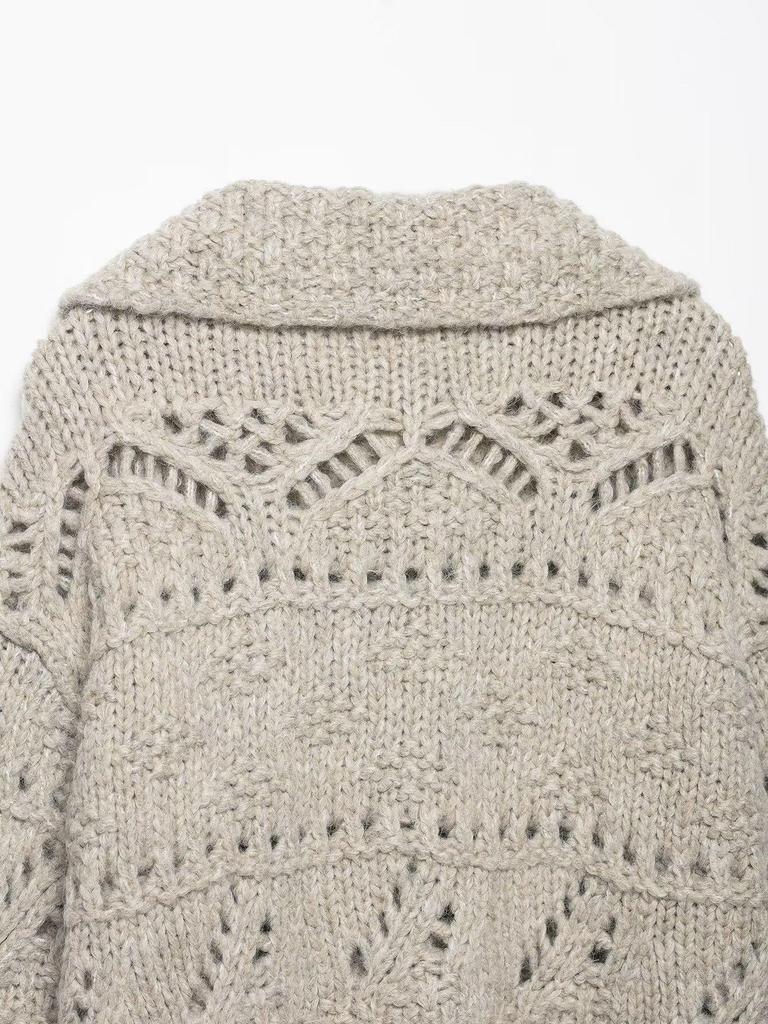 European Style Women's Thick Knit Hollow Cardigan - Autumn 2025 Collection