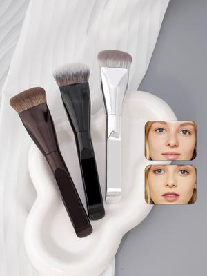 Flacher Foundationpinsel für flüssiges Make-up, Premium Schnelle Makellose Flachkopf-Kabuki-Make-up-Pinsel für Gesichtskosmetik, Concealer-Pinsel für