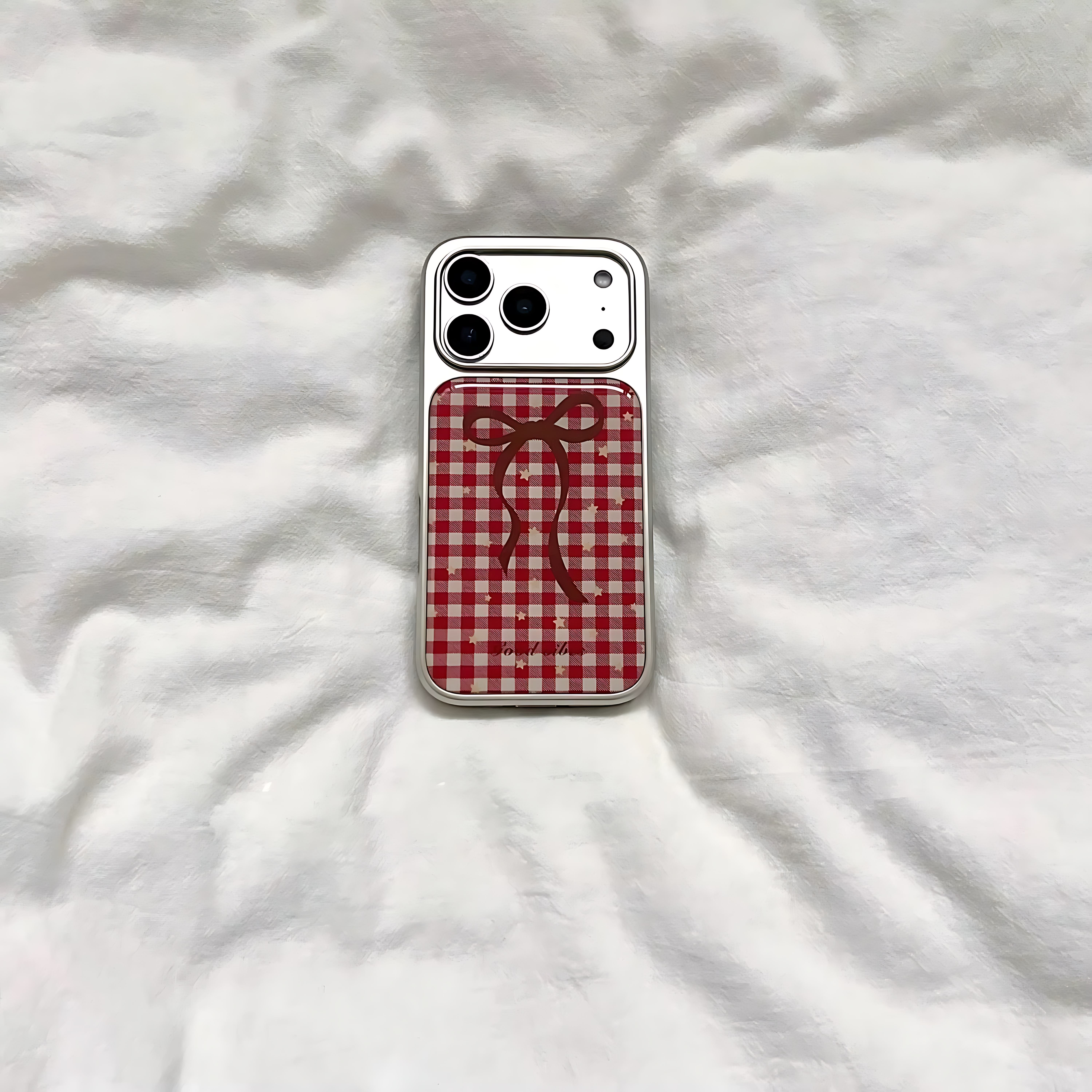 

Gentle Red Checkered Star Bowknot Phone Case for iPhone 17 16e 16 15 14 13 12 11 Air Pro Max X XSMAX 8 7 Plus Luxury Clear Cover iPhone 11